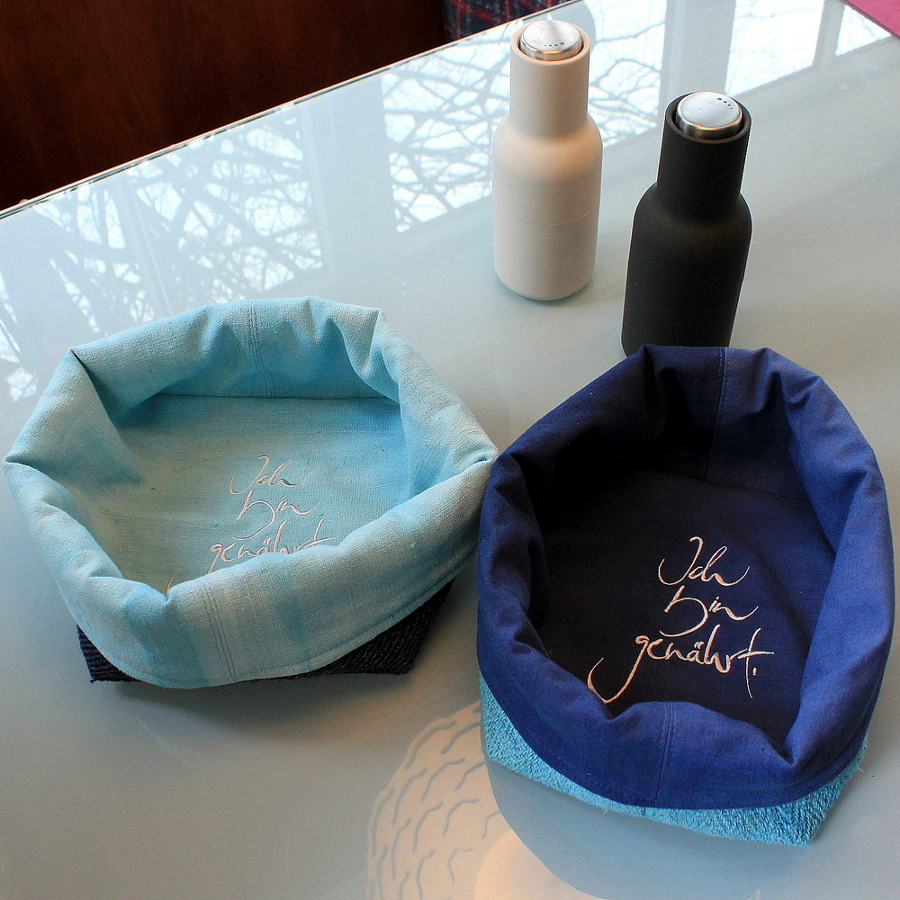 Brotkörbchen "Ich bin genährt" Türkis/Blau