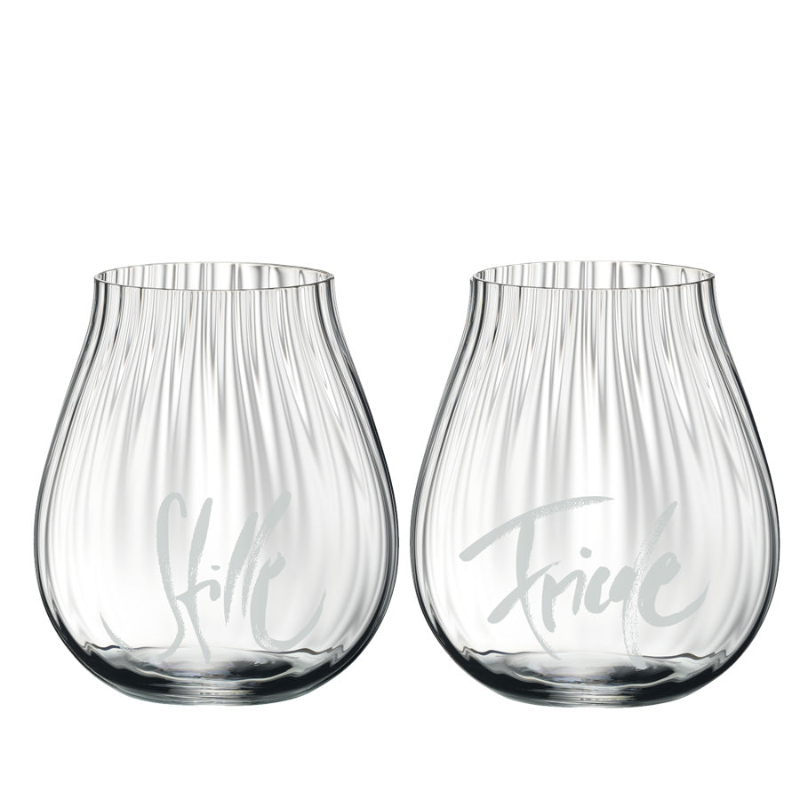 2 Sign-O-Gläser mit Rillen, "Stille + Friede"