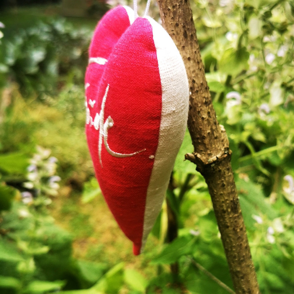 Bauernleinen-Herz "Freude" Rot-Creme