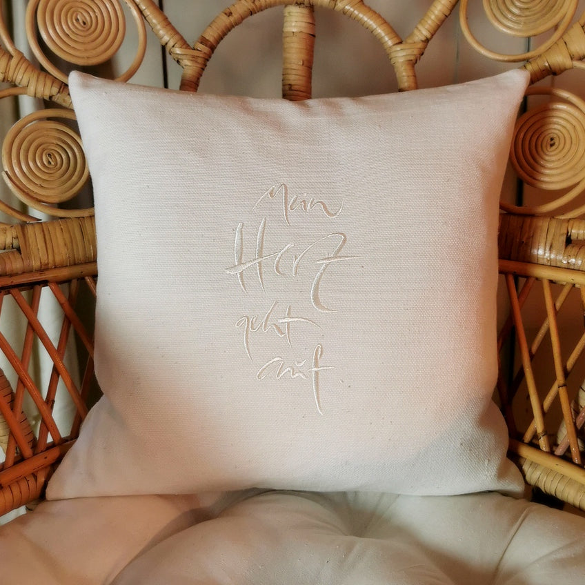 Kissenhülle Bauernleinen "Mein Herz geht auf"