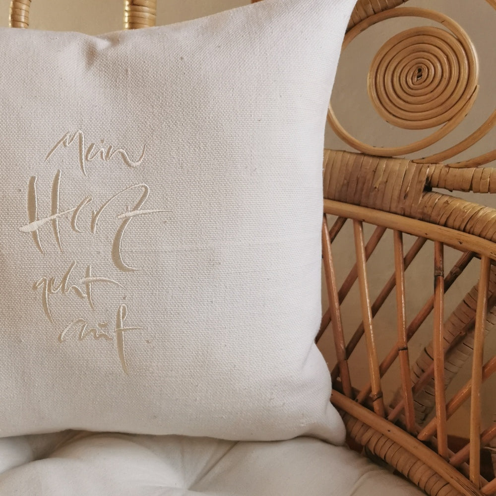 Kissenhülle Bauernleinen "Mein Herz geht auf"