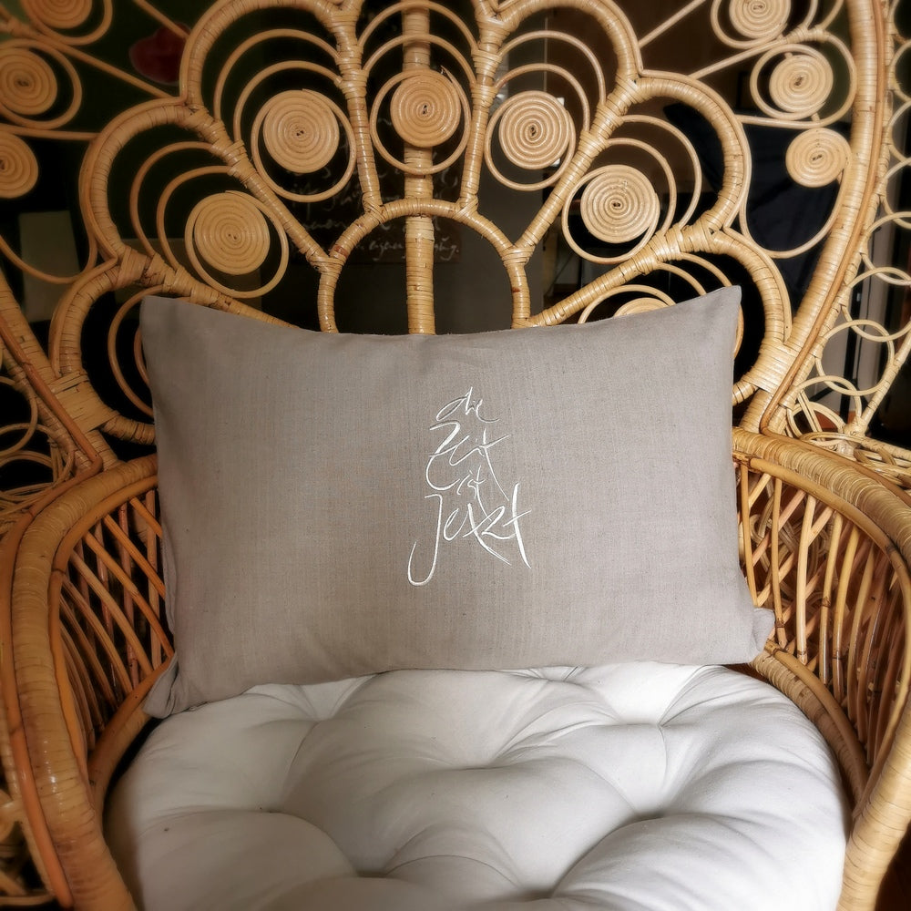 Kissenhülle Bauernleinen "die Zeit ist Jetzt"