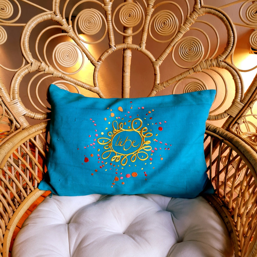 Bauernleinen Zirbenkissen "Liebe/Ornament"