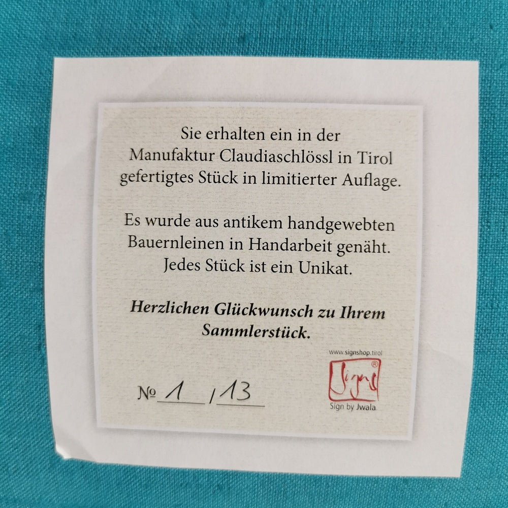 Bauernleinen Zirbenkissen "Liebe/Ornament"