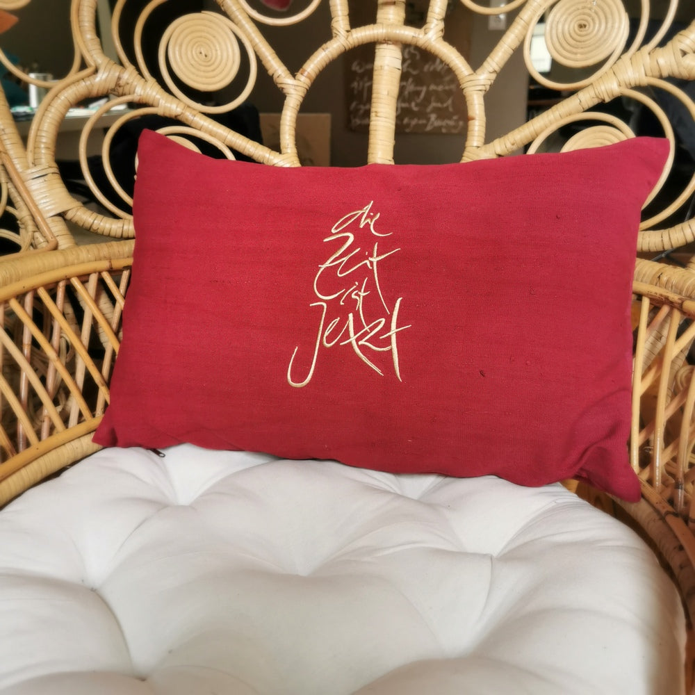 Bauernleinen Zirbenkissen "die Zeit ist Jetzt"