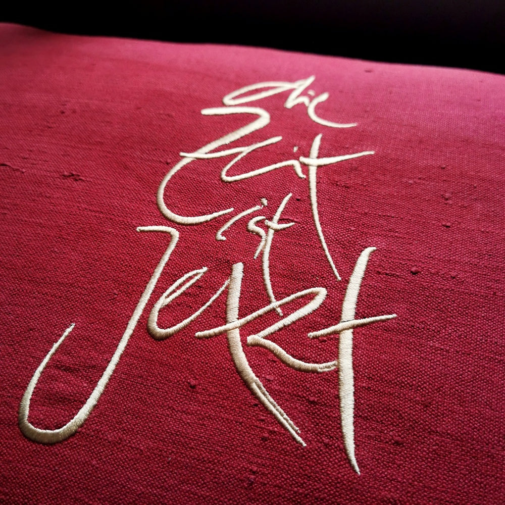 Bauernleinen Zirbenkissen "die Zeit ist Jetzt"