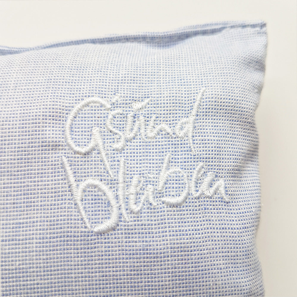 Kleines Zirbenkissen "G'sund bleiben" Hellblau