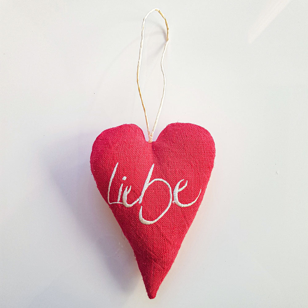 Bauernleinen-Herz "Liebe" Rot