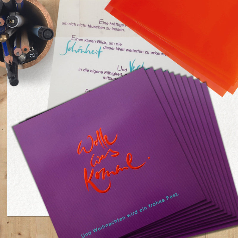 10 Klappkarten "Wolle, was komme."+Einlegeblatt