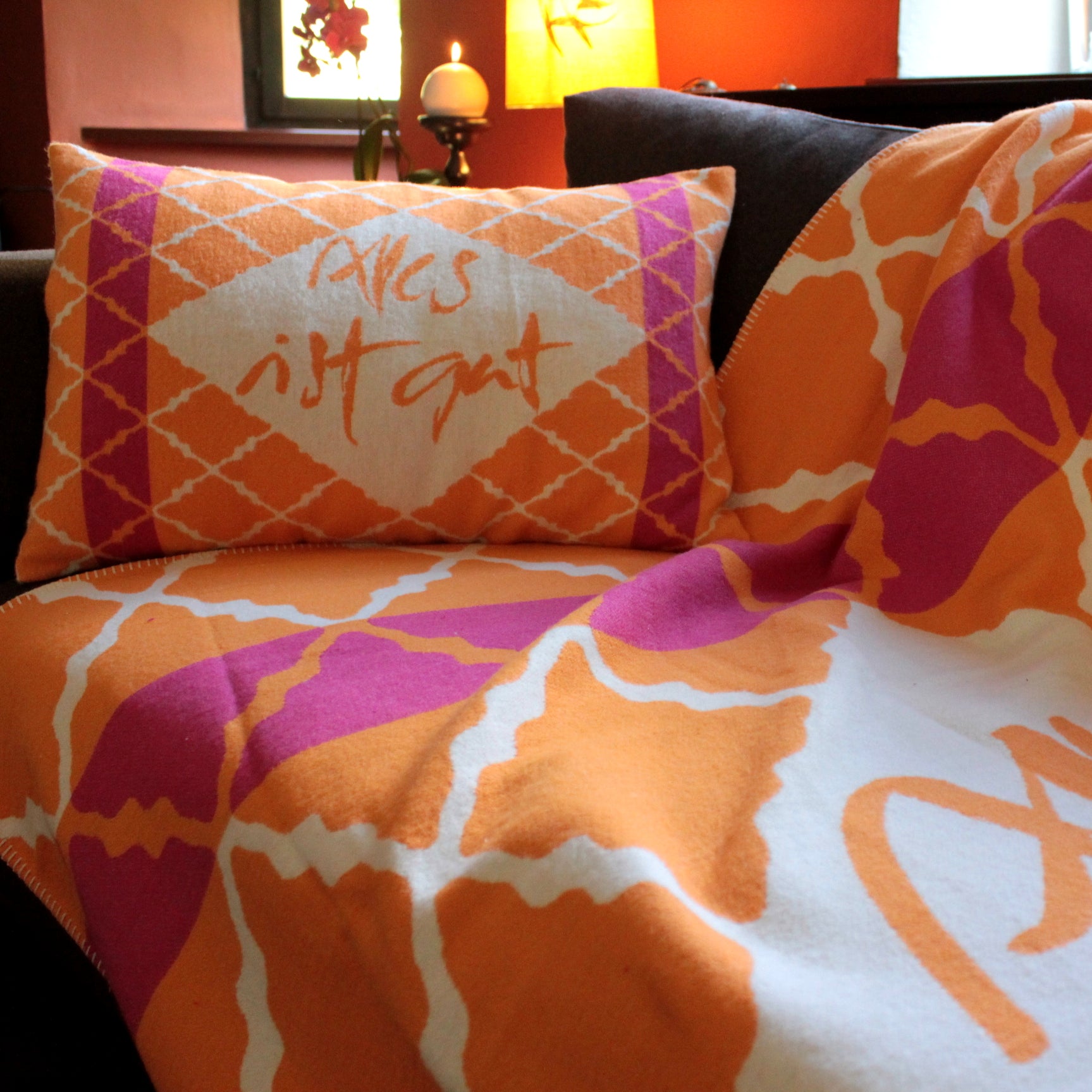 Decke Jacquard "Alles ist gut" Orange