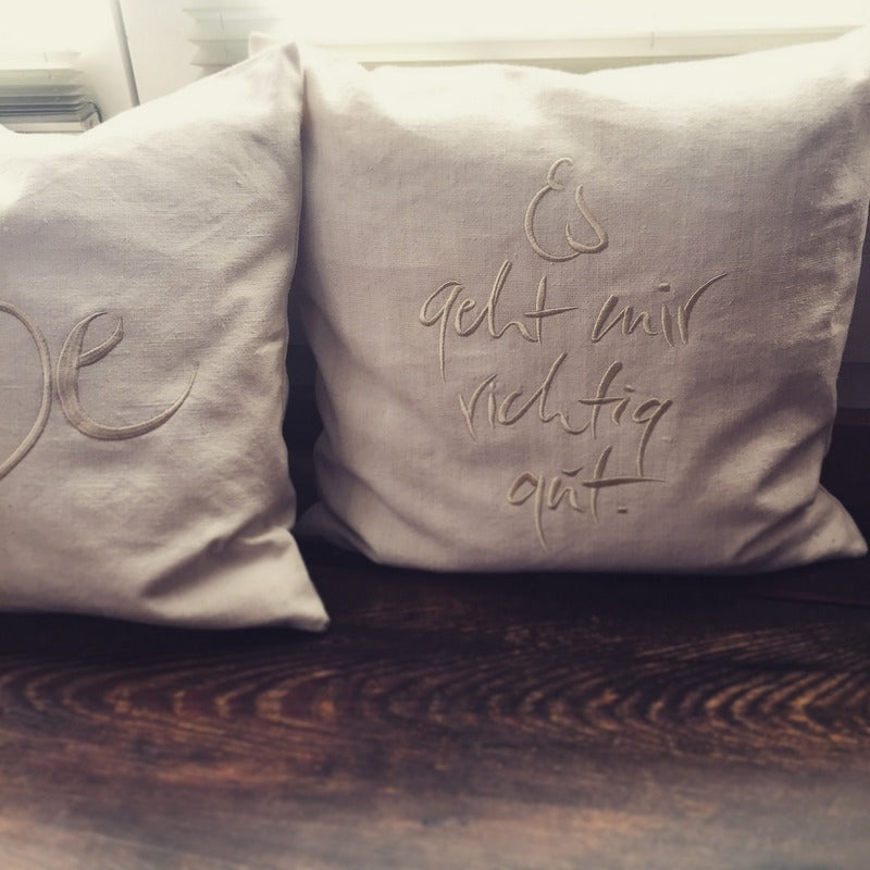 Bauernleinen Zirbenkissen "Es geht mir richtig gut"