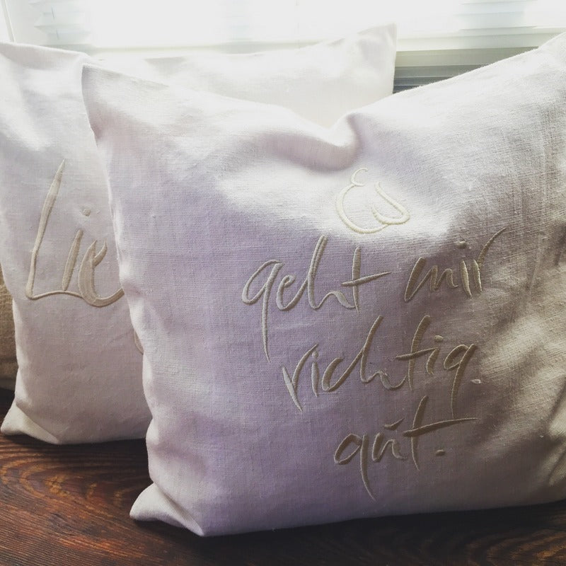Bauernleinen Zirbenkissen "Es geht mir richtig gut"
