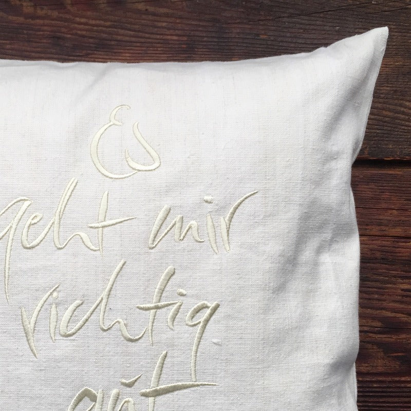 Bauernleinen Zirbenkissen "Es geht mir richtig gut"
