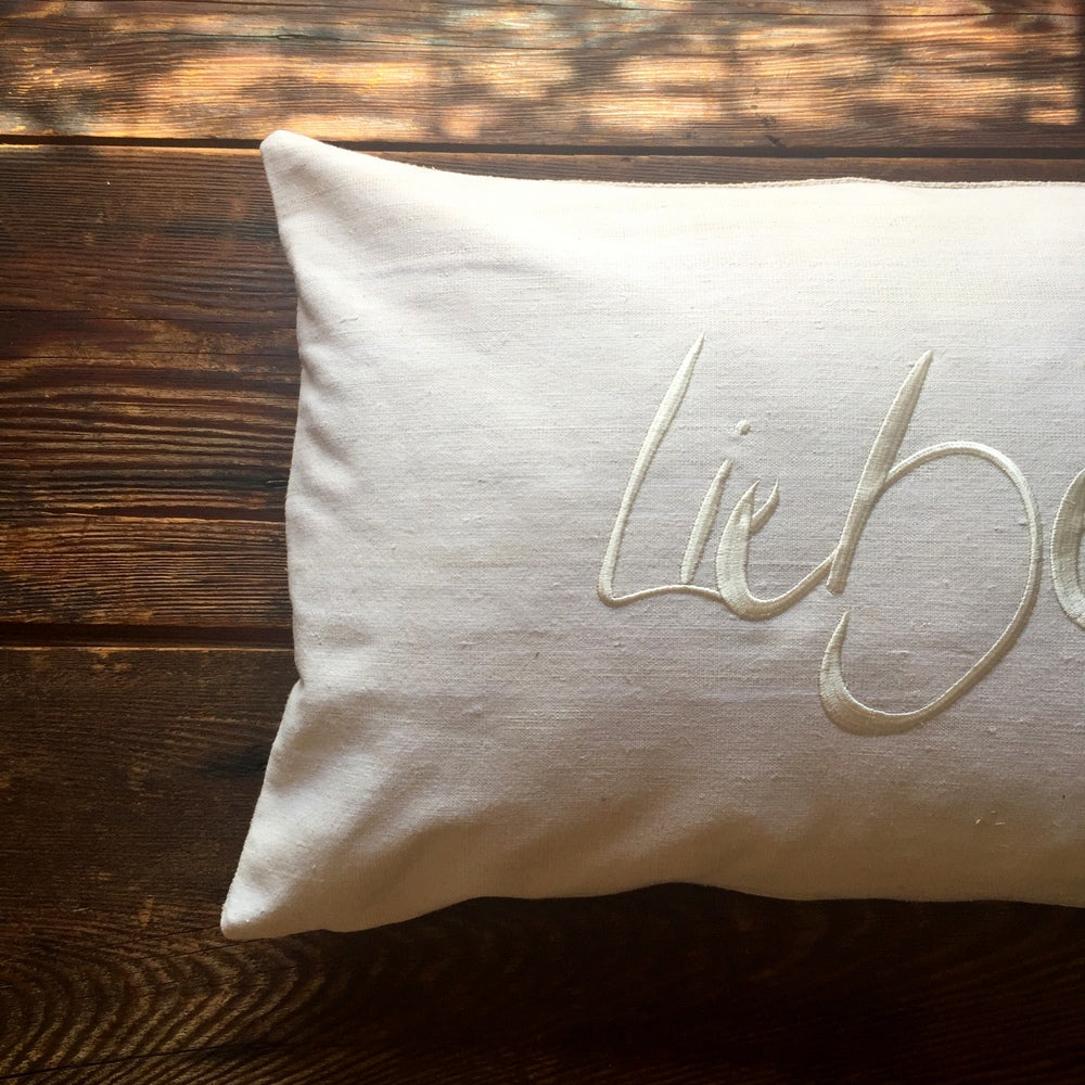 Bauernleinen Zirbenkissen "Liebe"