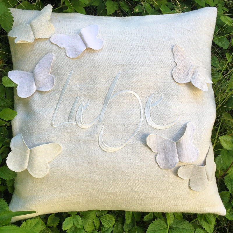 Bauernleinen Zirbenkissen"Liebe" Schmetterling