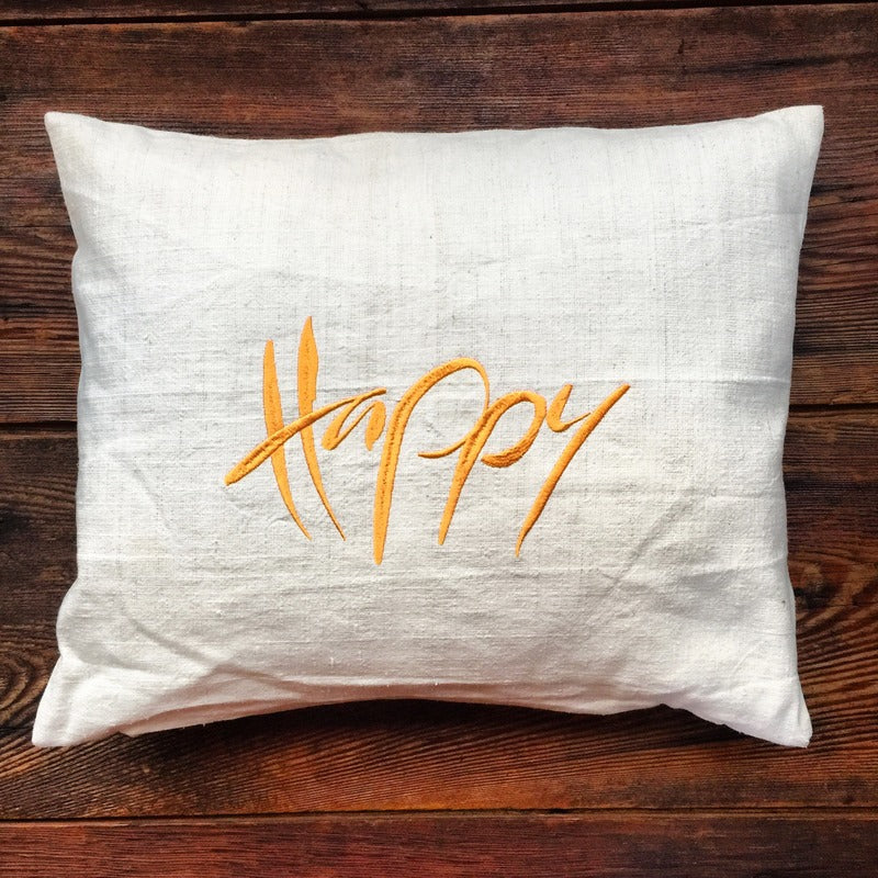 Bauernleinen Zirbenkissen "Happy"