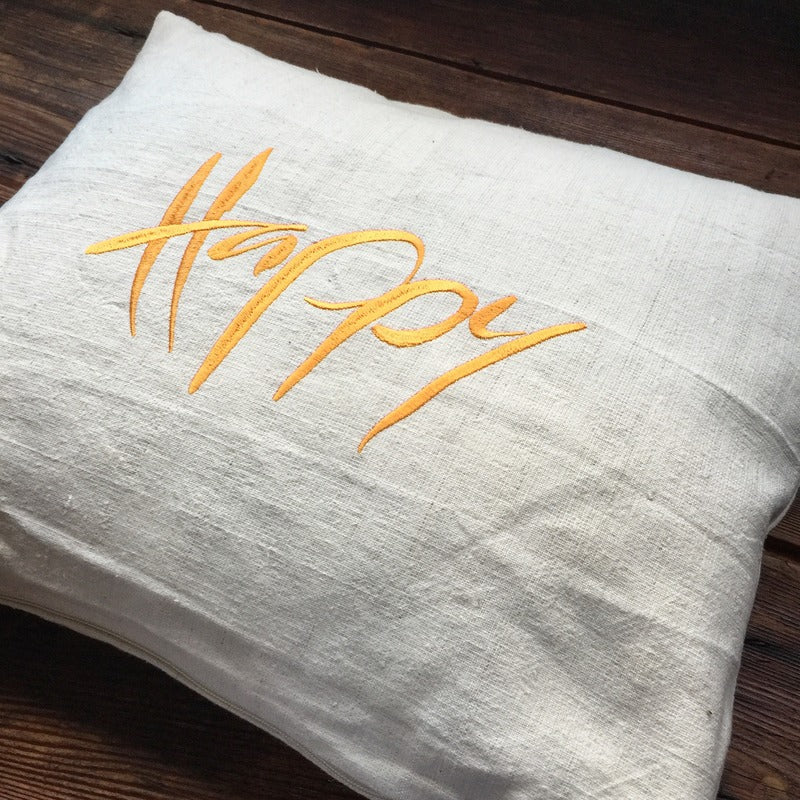 Bauernleinen Zirbenkissen "Happy"