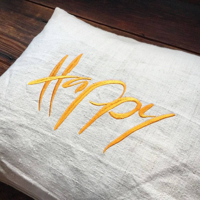 Bauernleinen Zirbenkissen "Happy"