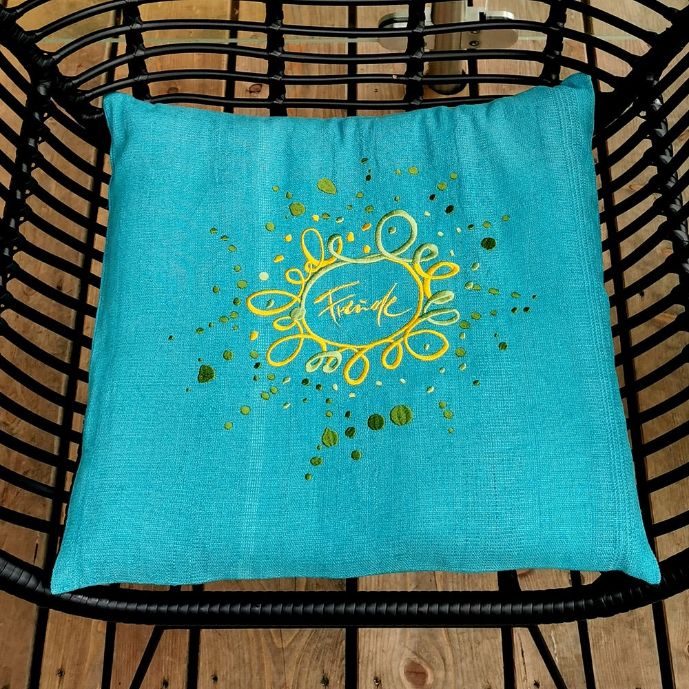 Bauernleinen-Flachkissen "Freude/Ornament"