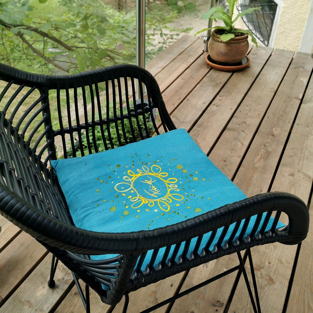 Bauernleinen-Flachkissen "Freude/Ornament"