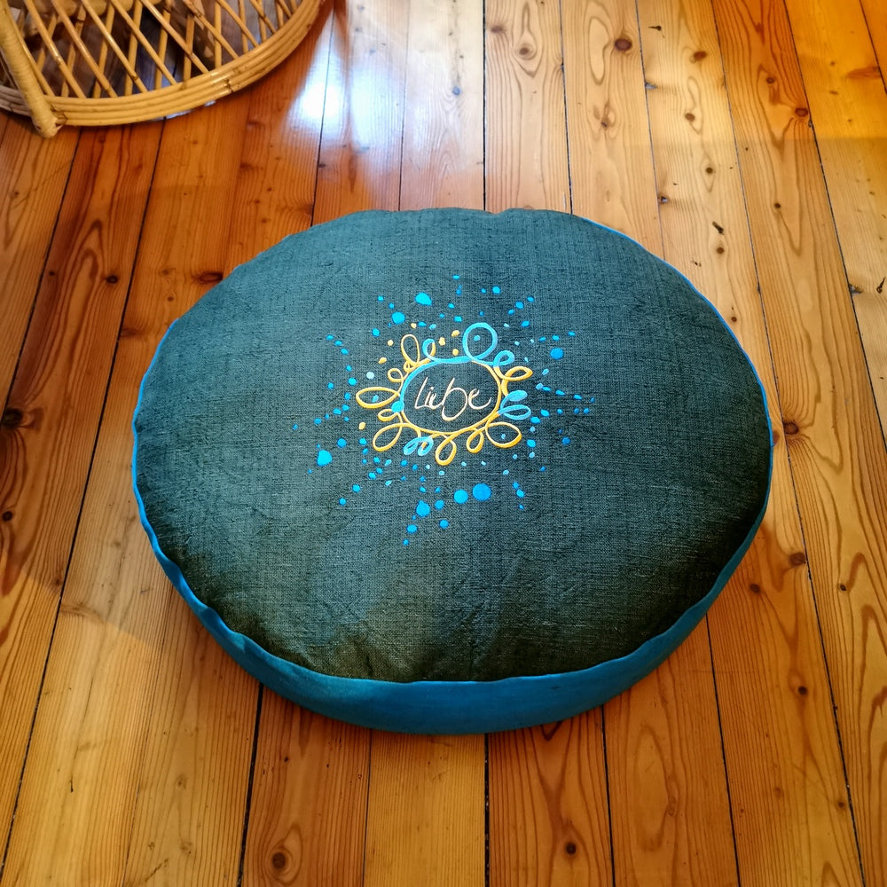 Bodenkissen "Liebe/Ornament" Tanne/Petrol