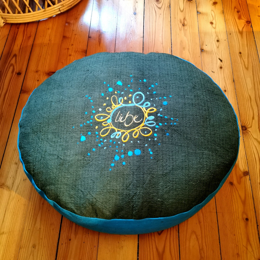 Bodenkissen "Liebe/Ornament" Tanne/Petrol