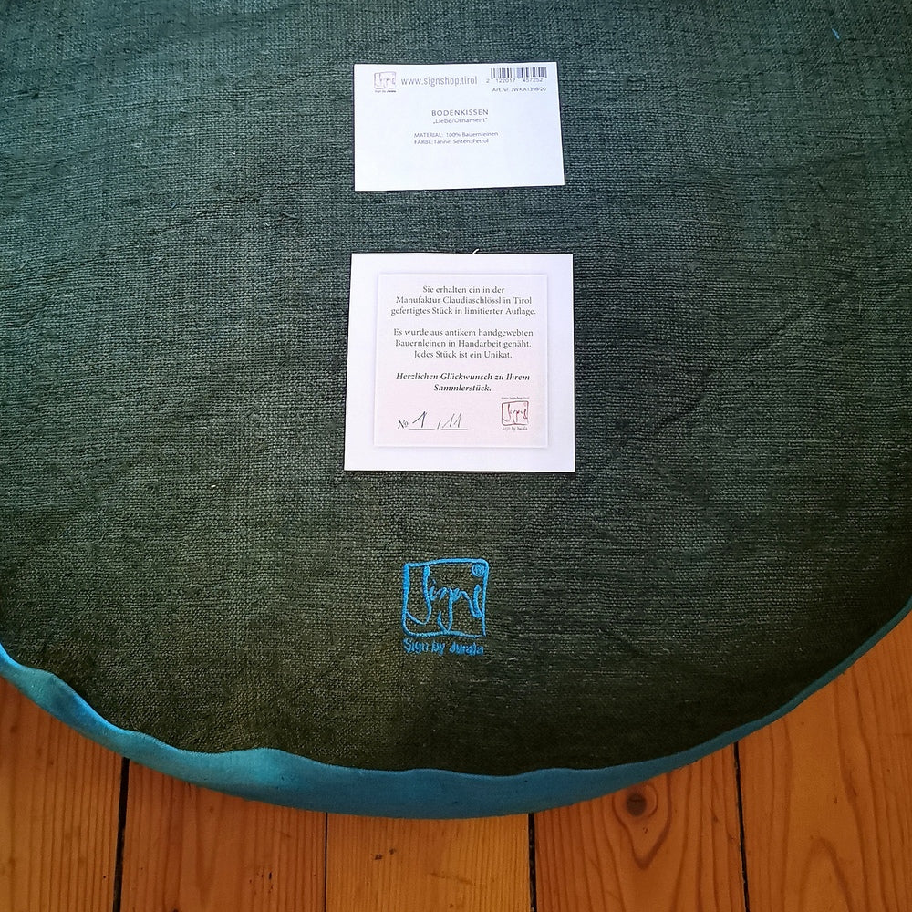 Bodenkissen "Liebe/Ornament" Tanne/Petrol