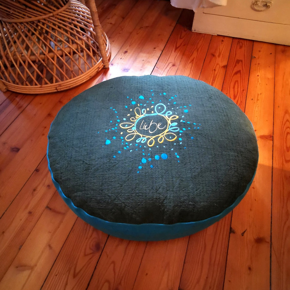 Bodenkissen "Liebe/Ornament" Tanne/Petrol