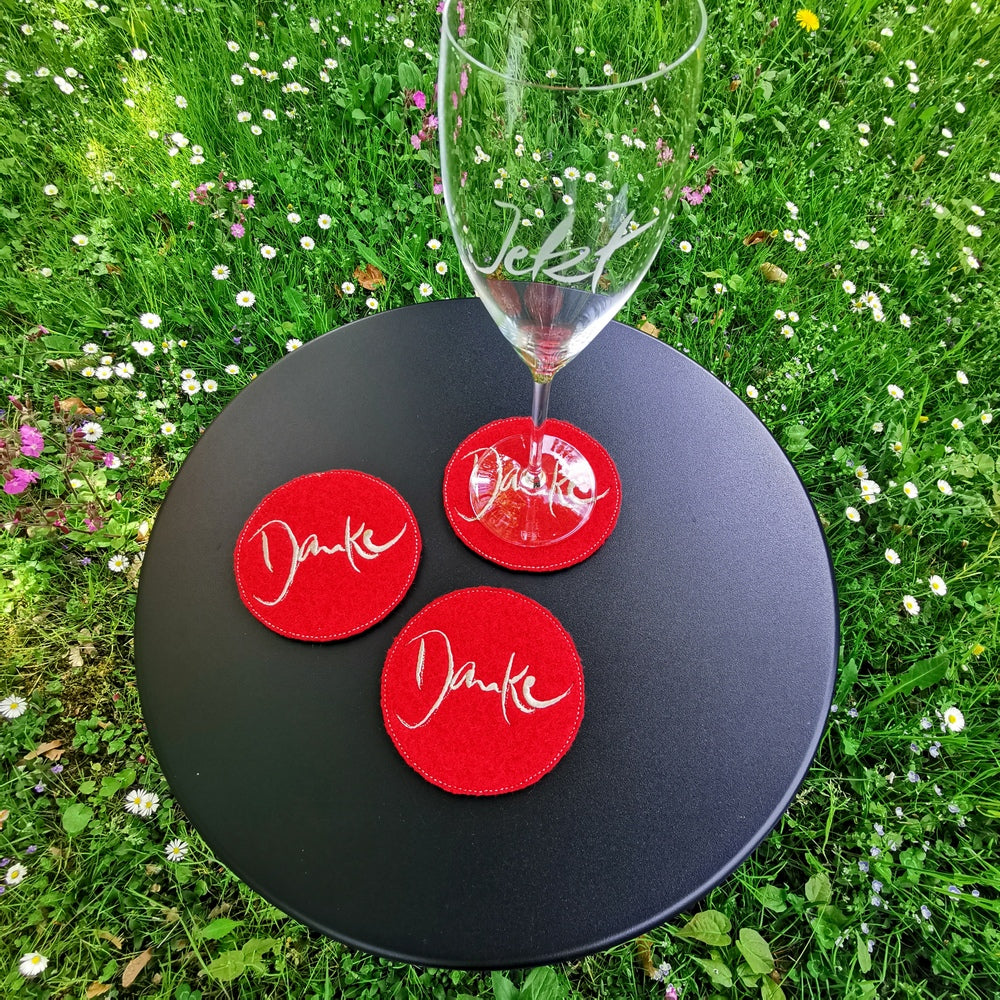 Glasuntersetzer "Danke" Rot