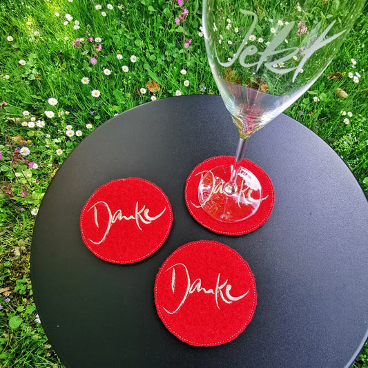 Glasuntersetzer "Danke" Rot