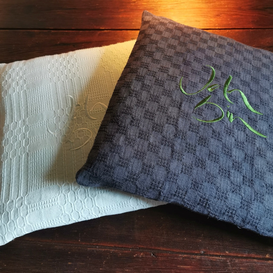 Bauernleinen-Flachkissen "Ich bin"