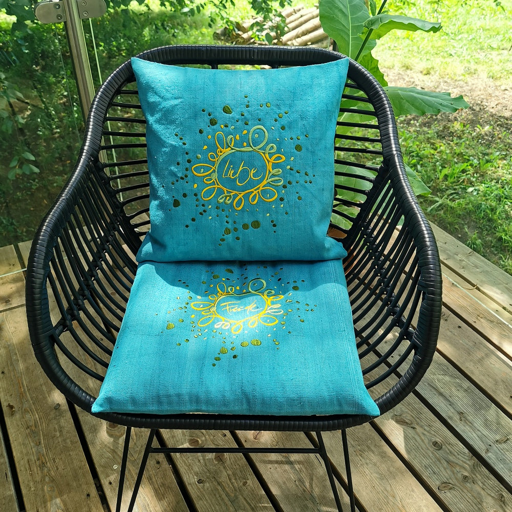 Bauernleinen-Flachkissen "Freude/Ornament"