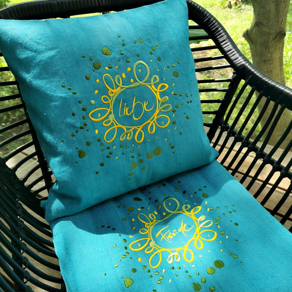 Bauernleinen-Flachkissen "Freude/Ornament"