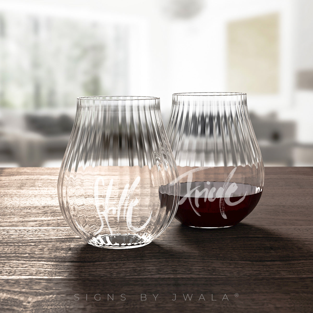 2 Sign-O-Gläser mit Rillen, "Stille + Friede"
