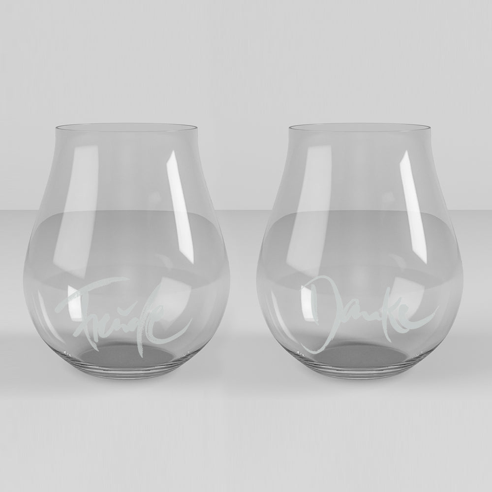 2 Sign-O-Gläser "Freude + Danke"