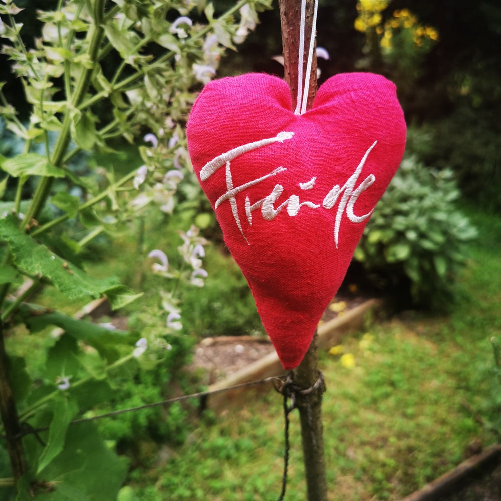 Leinen/Bauernleinen-Herz "Freude" Rot