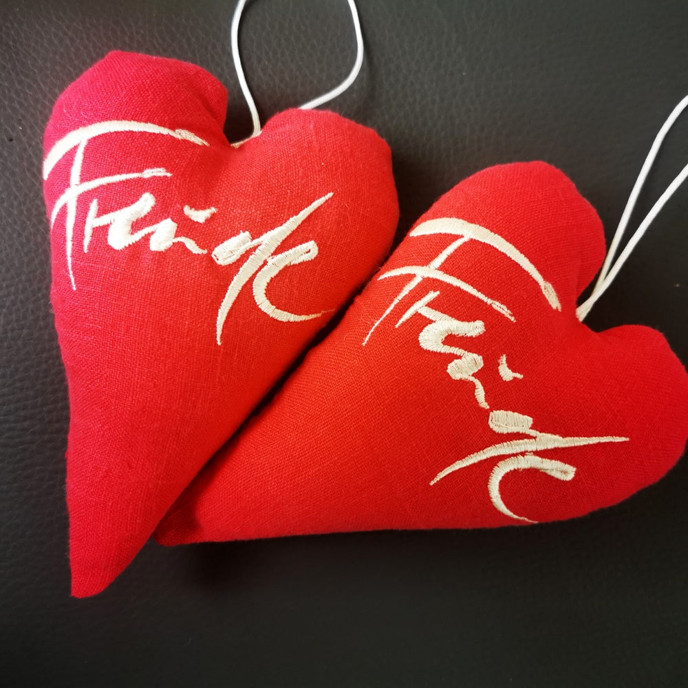 Leinen/Bauernleinen-Herz "Freude" Rot