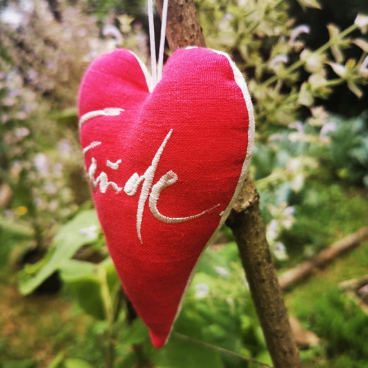 Bauernleinen-Herz "Freude" Rot-Creme