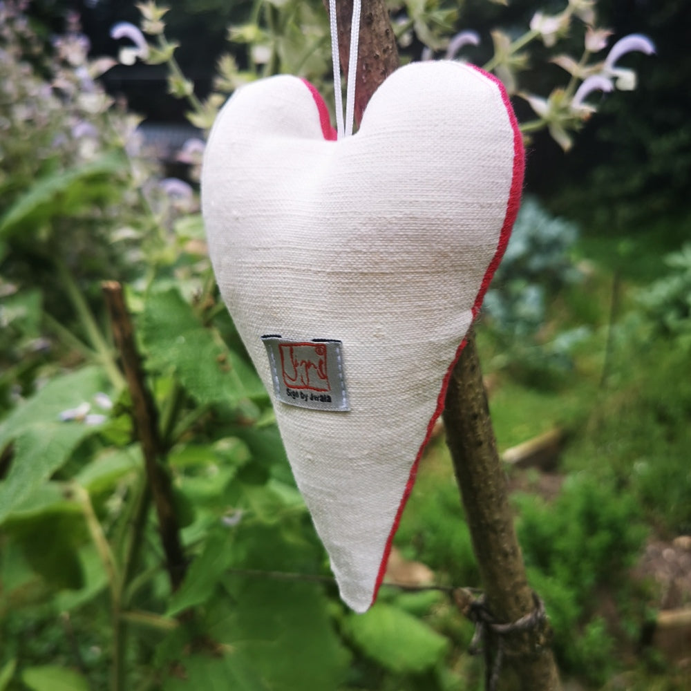 Bauernleinen-Herz "Freude" Rot-Creme