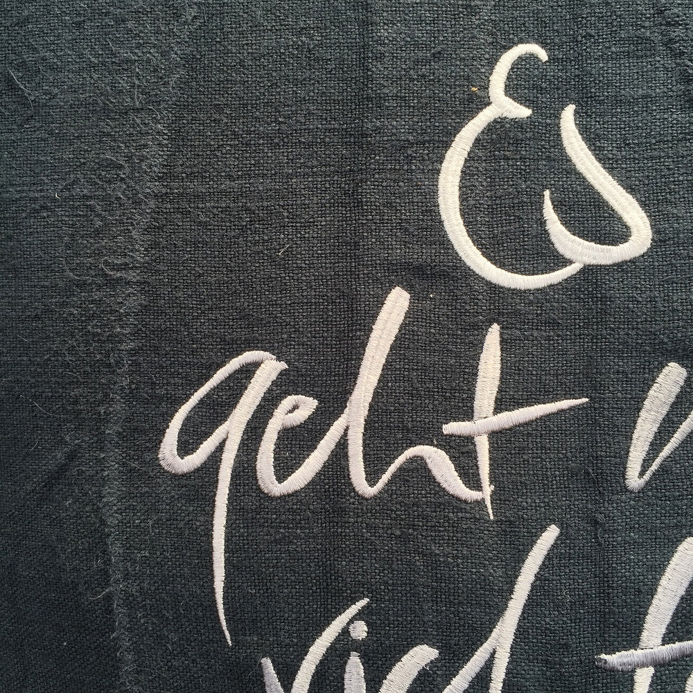 Kissenhülle Bauernleinen "Es geht mir richtig gut" Graublau