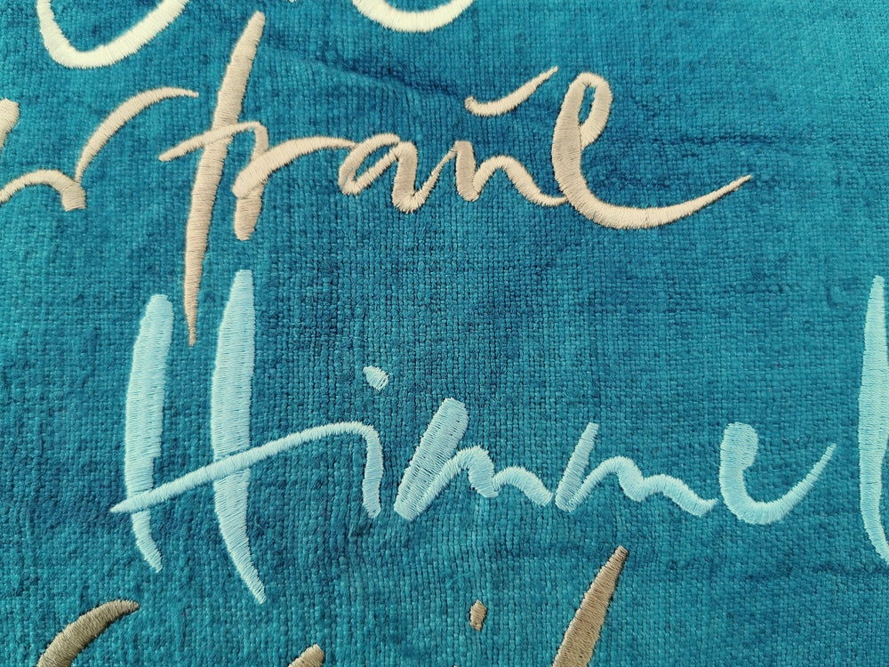 Kissenhülle Bauernleinen "Ich vertraue dem Himmel, der mich trägt" Petrol