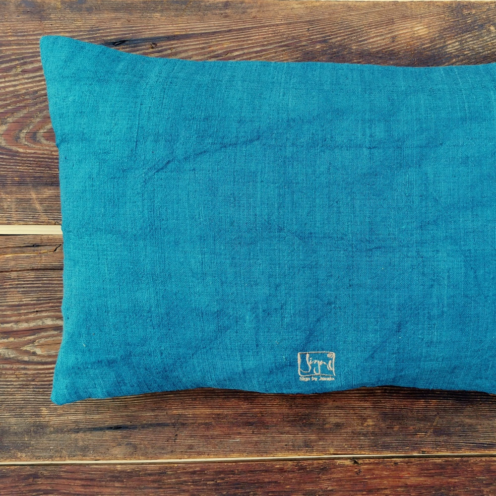 Kissenhülle Bauernleinen "Ich vertraue dem Himmel, der mich trägt" Petrol