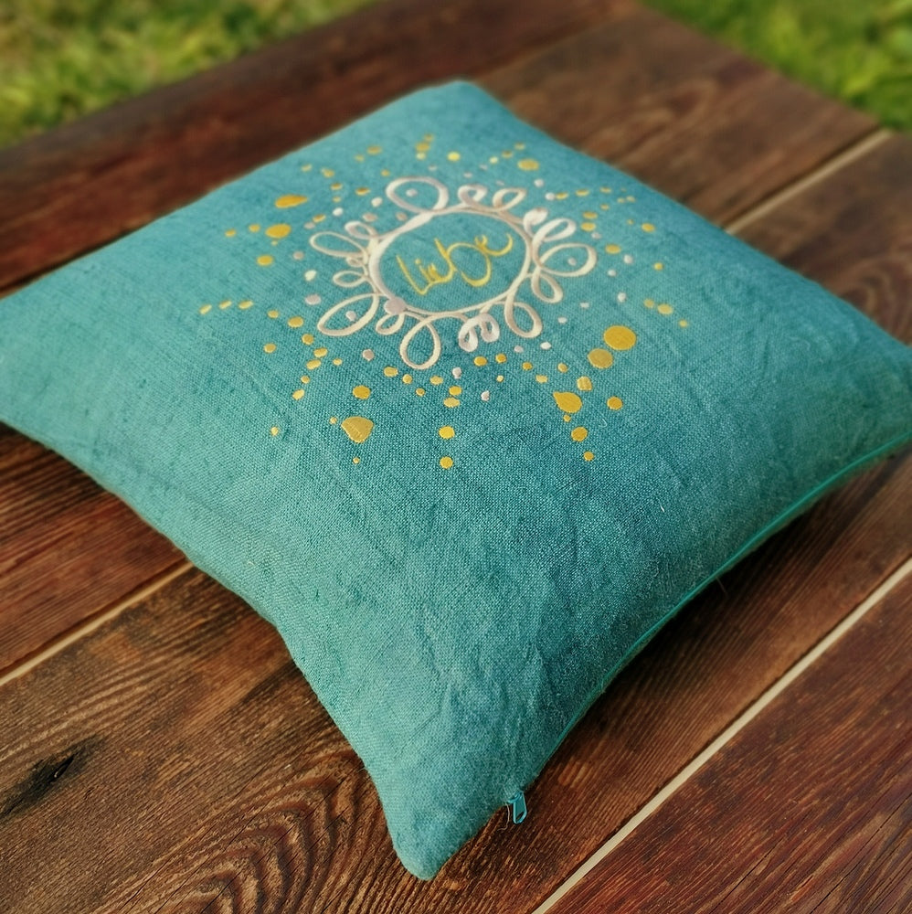 Kissenhülle Bauernleinen "Liebe/Ornament"