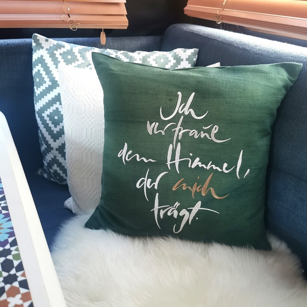 Kissenhülle Bauernleinen "Ich vertraue dem Himmel, der mich trägt."
