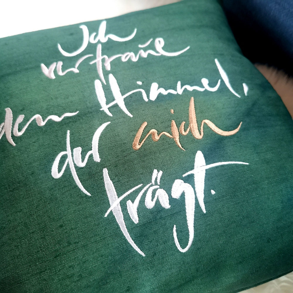 Kissenhülle Bauernleinen "Ich vertraue dem Himmel, der mich trägt."