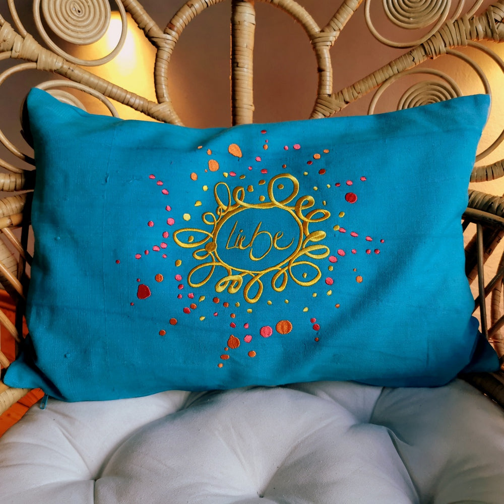 Bauernleinen Zirbenkissen "Liebe/Ornament"