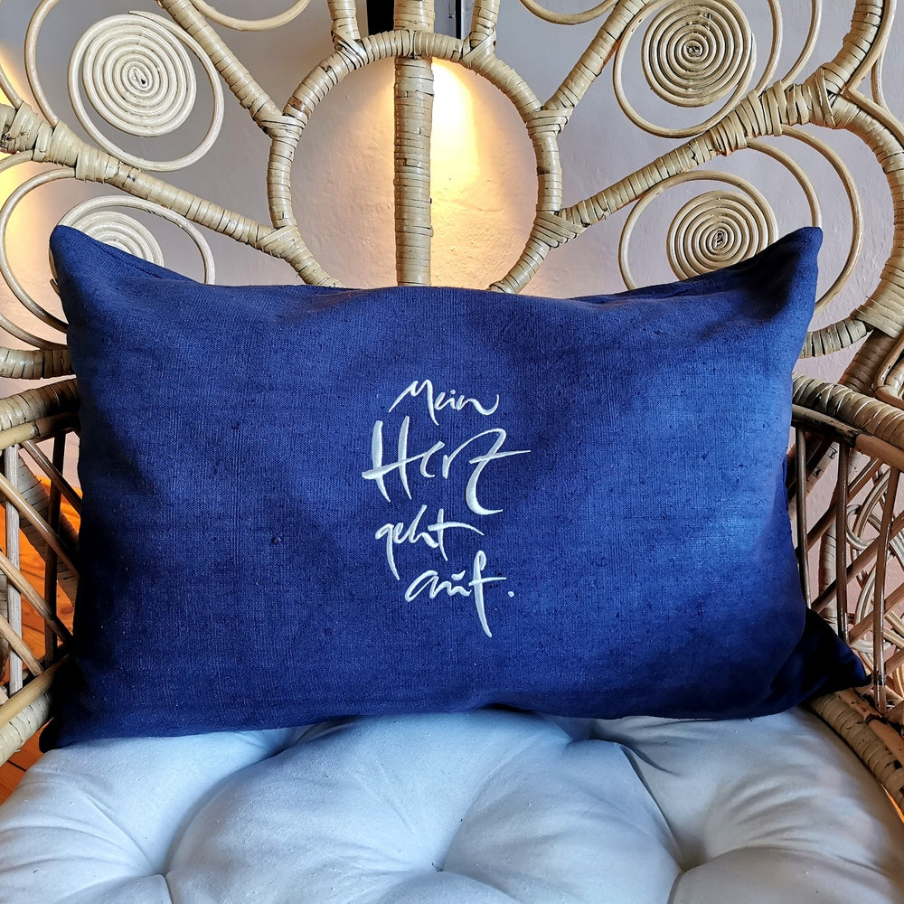 Bauernleinen Zirbenkissen "Mein Herz geht auf"