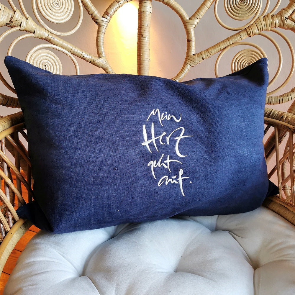 Bauernleinen Zirbenkissen "Mein Herz geht auf"