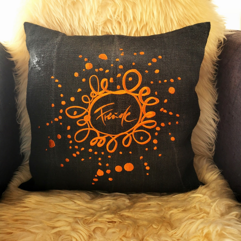 Bauernleinen Zirbenkissen "Freude Ornament" 38x38