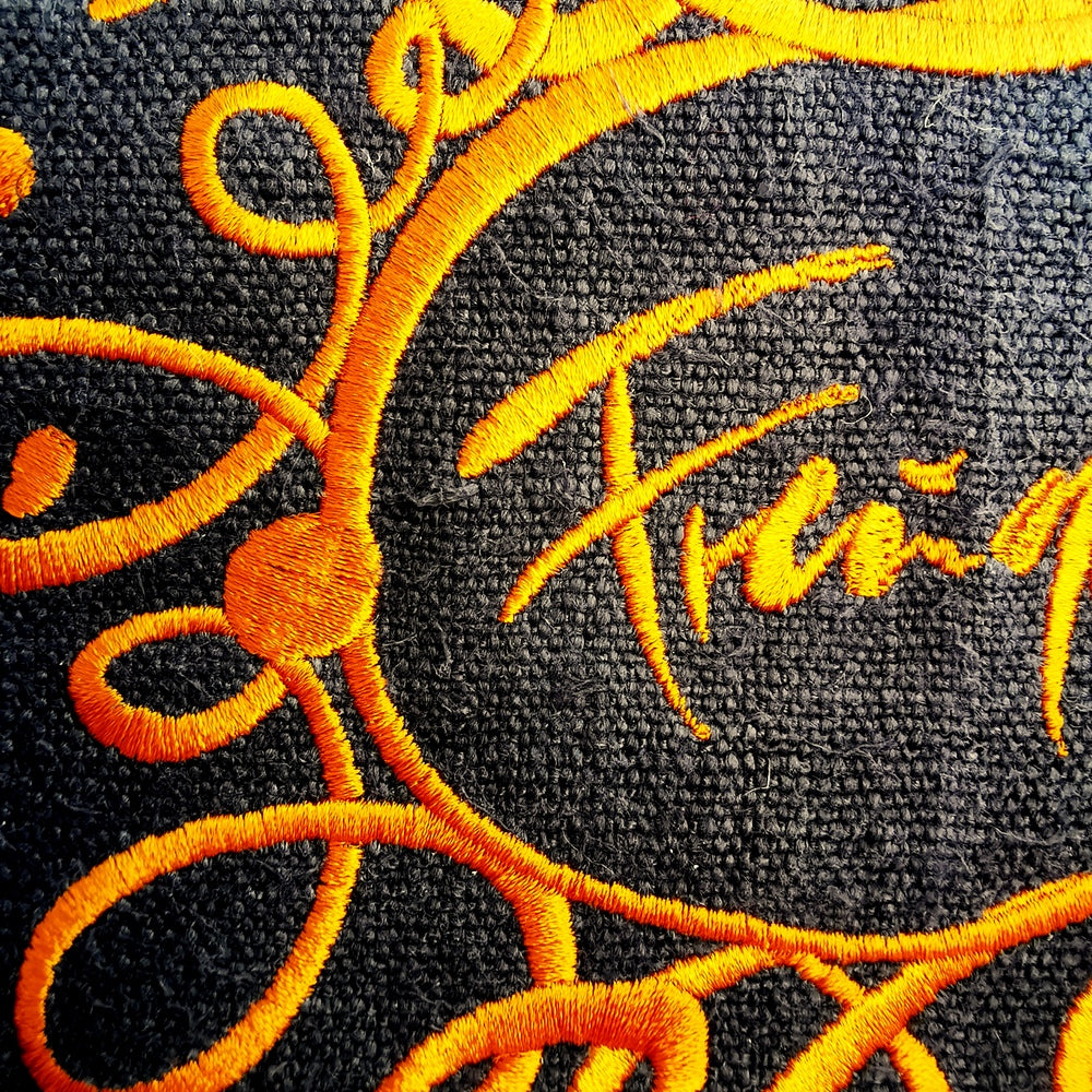 Bauernleinen Zirbenkissen "Freude Ornament" 38x38